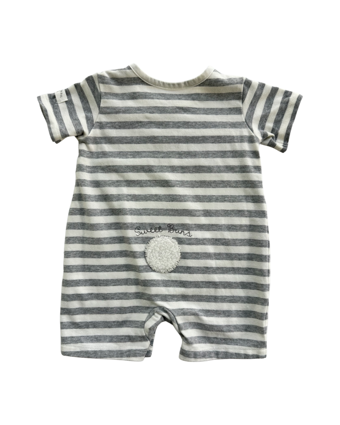 6-9M Baby Boy Bunnies By The Bay Gray & White Striped Bunny Romper