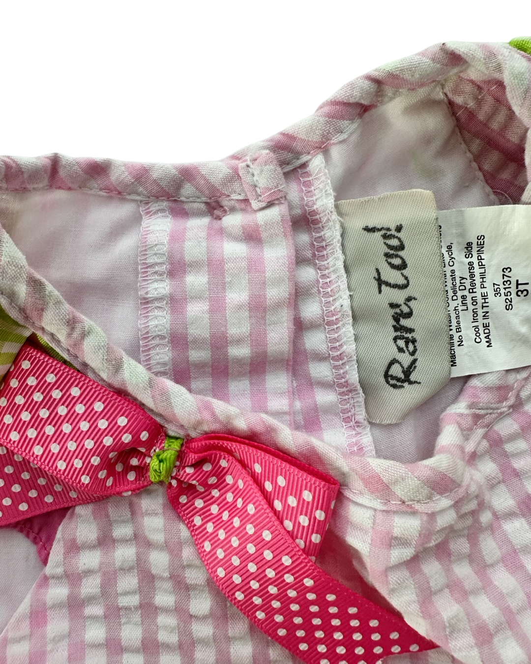 3T Toddler Girl Pink Seersucker Rare Too! Butterfly Dress
