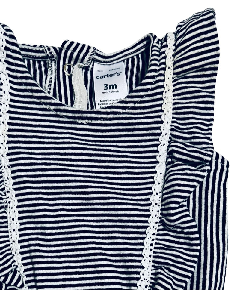 3M Baby Girl Carters Black & White Striped Long Romper
