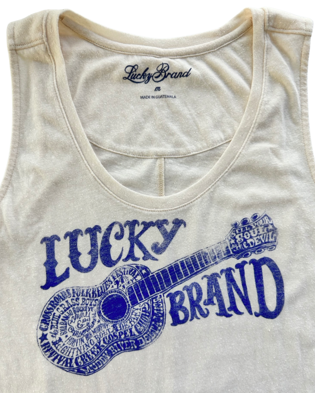 Women’s Medium Lucky Brand Blue Grass Guitar Tank Top