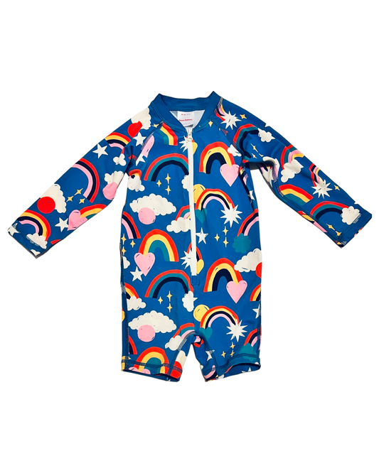 2T Toddler Girl Hanna Andersson Blue Rainbow Rashguard Swim Suit