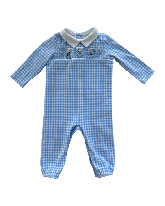 9M Baby Boy Crown & Ivy Blue Gingham Smocked Romper