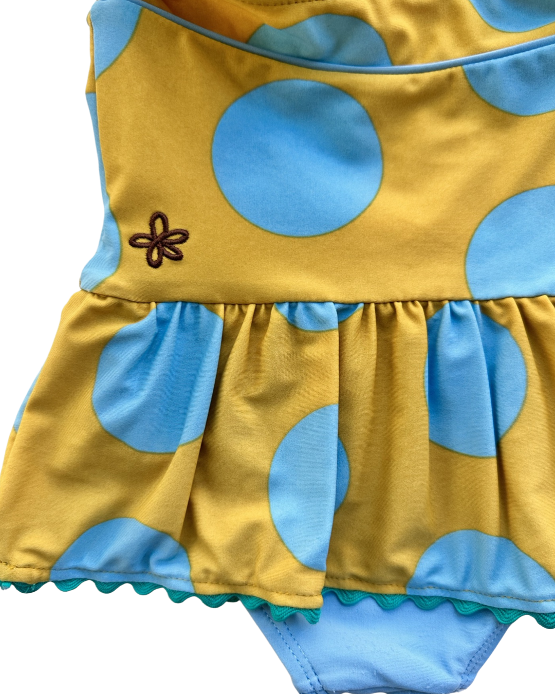 2T Toddler Girl Matilda Jane Mustard Yellow and Blue Polka Dot Halter Top Swim Suit