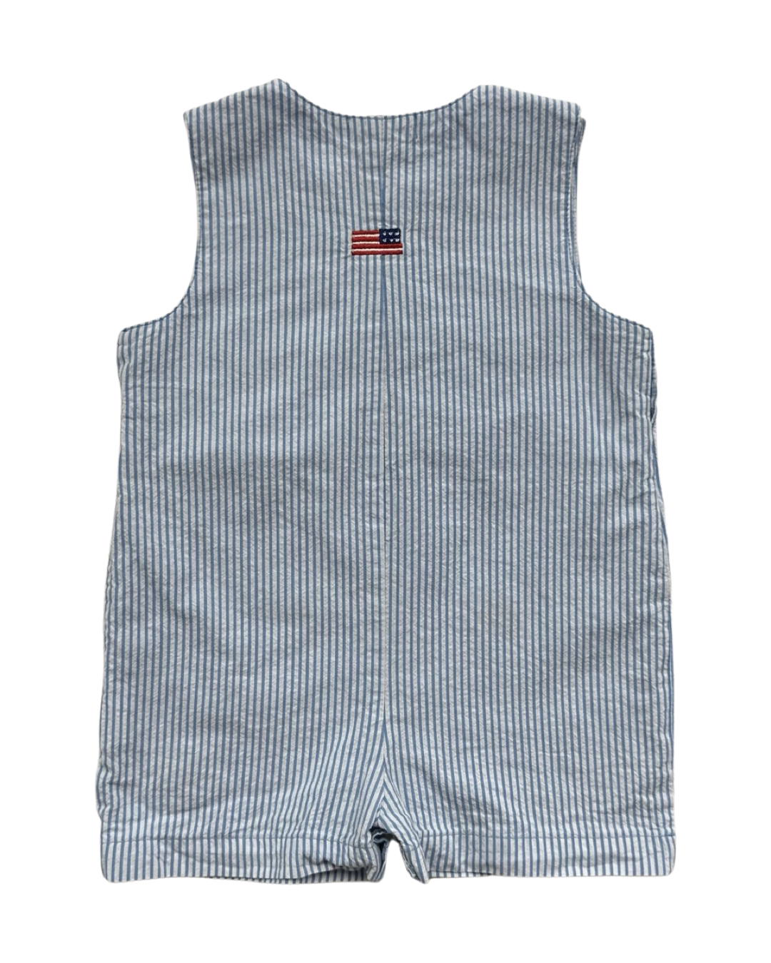 9M Baby Boy Baby Luigi Boutique Blue Seersucker American Flag Embroidered Romper