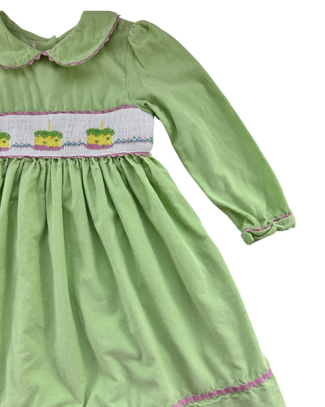 6x Girls Marmellata Lime Green Smocked Birthday Cake Cord Dress