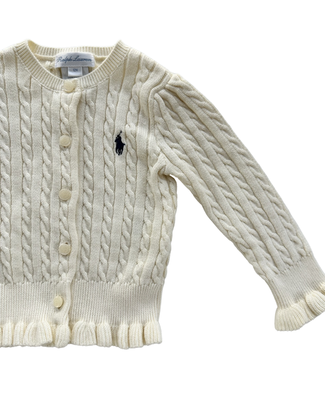 12M Baby Girl Ralph Lauren Cream Cable Knit Sweater Cardigan