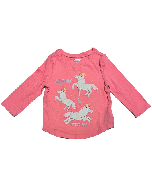 12M-18M Baby Girl Pink Old Navy Long Sleeve Unicorn Top