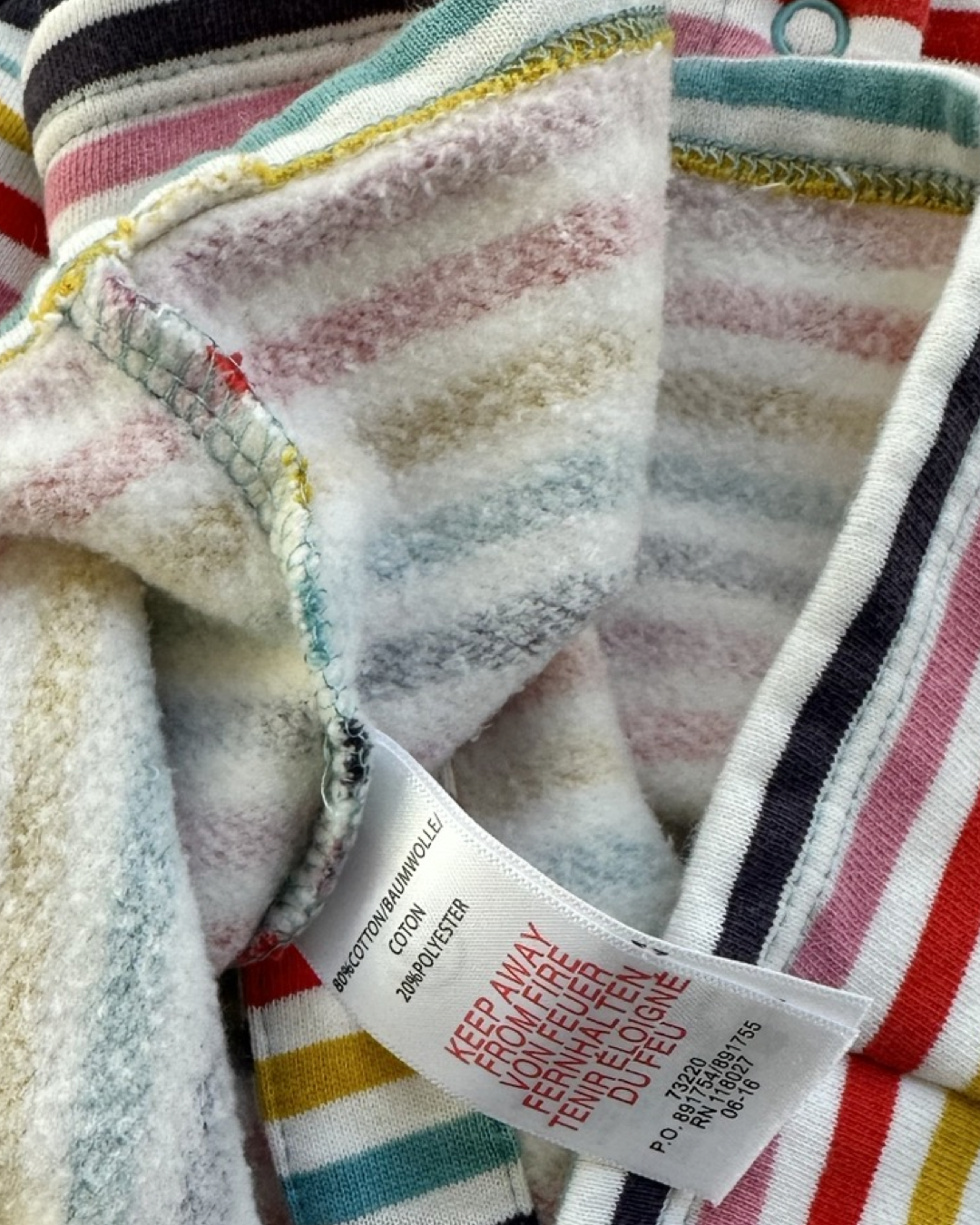 6-12M Baby Girl Baby Boden Colorful Striped Fleece Lined along Sleeve Dress