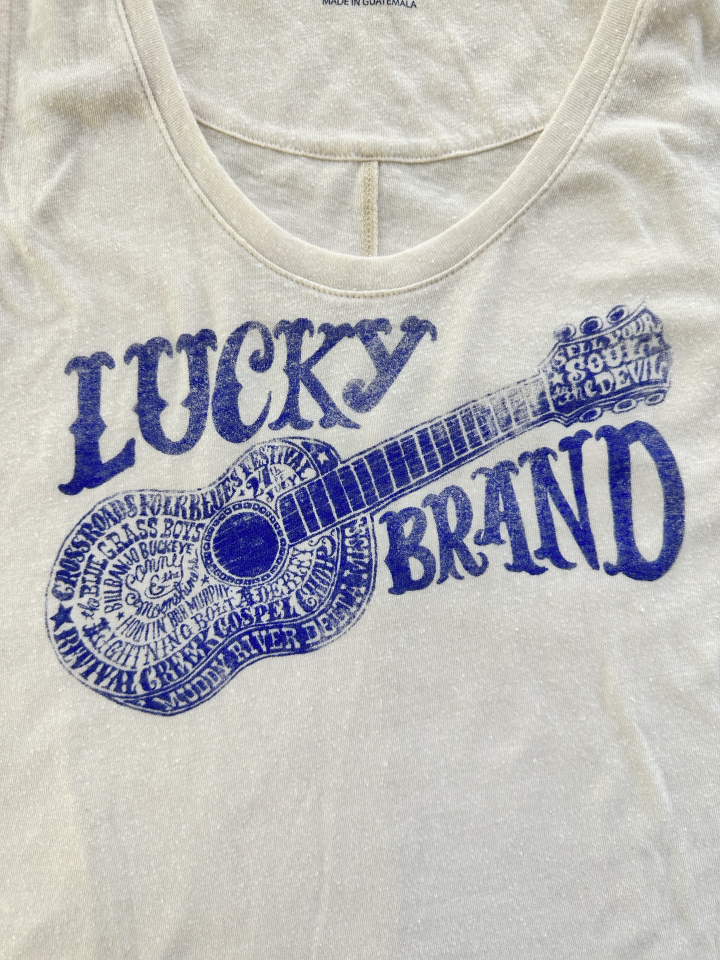 Women’s Medium Lucky Brand Blue Grass Guitar Tank Top