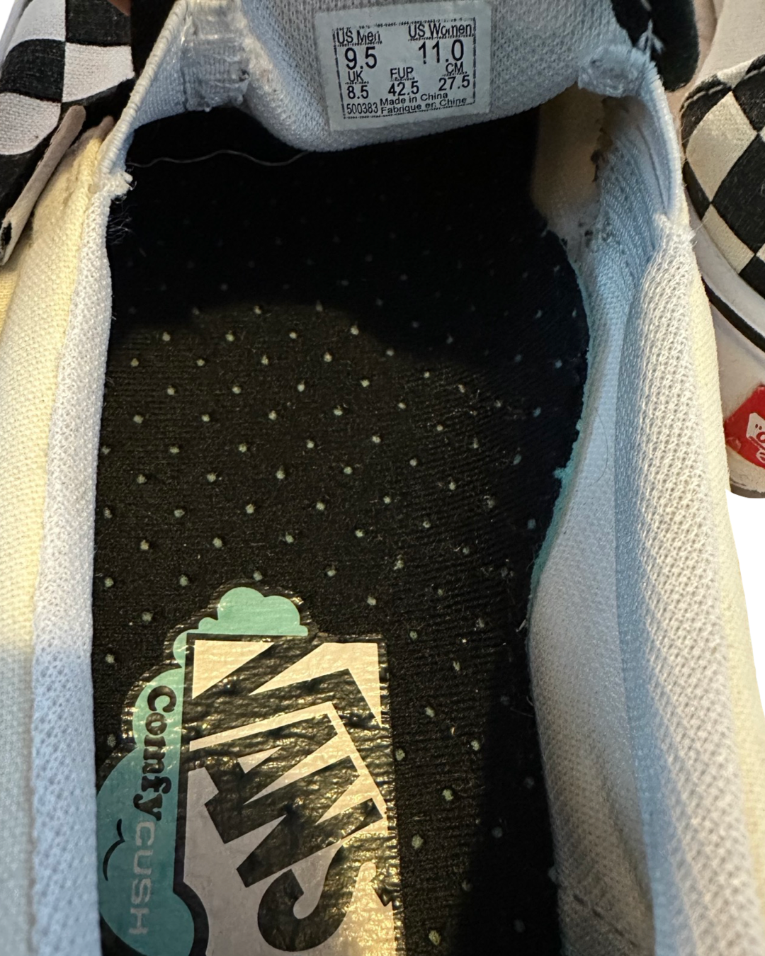 Men’s 9.5 Women’s 11 Black and White Checkered Slip-on Vans