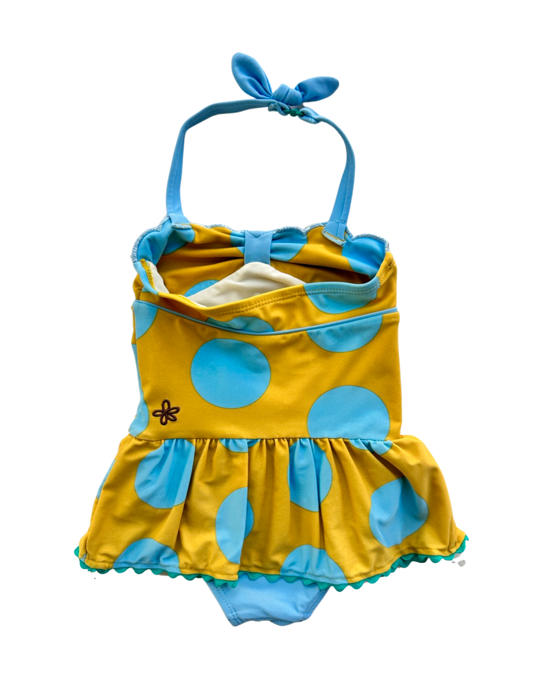 2T Toddler Girl Matilda Jane Mustard Yellow and Blue Polka Dot Halter Top Swim Suit