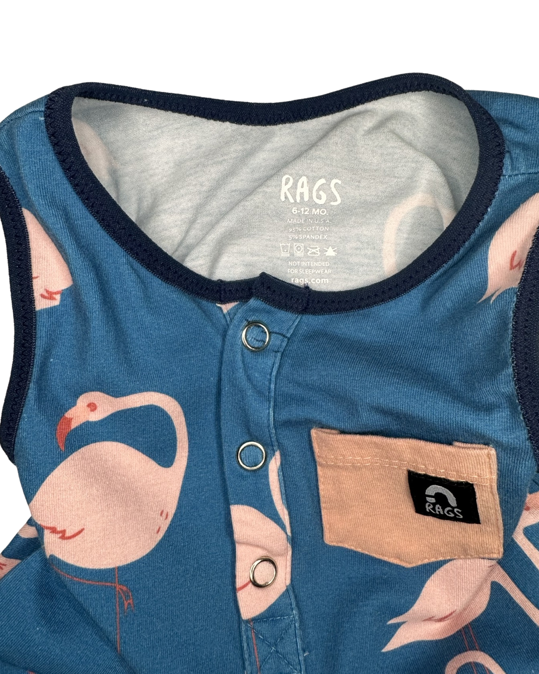 6M-12M Baby Boy Rags to Raches Flamingo Romper