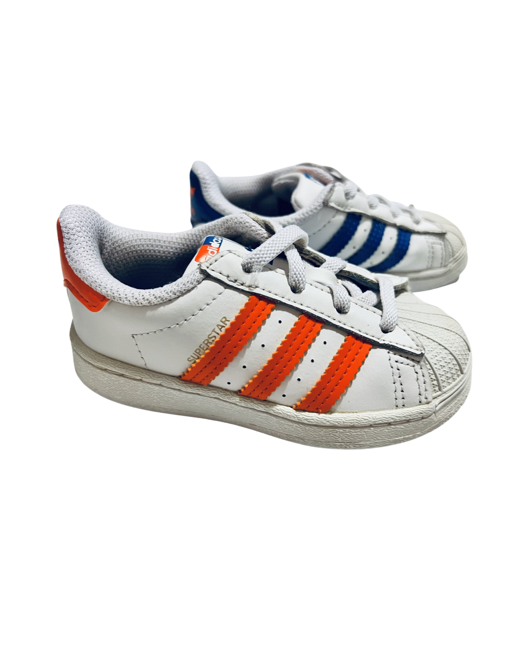 7C Toddler Boy / Girl Orange and Blue Adidas Ortholite Shell Toe Shoes