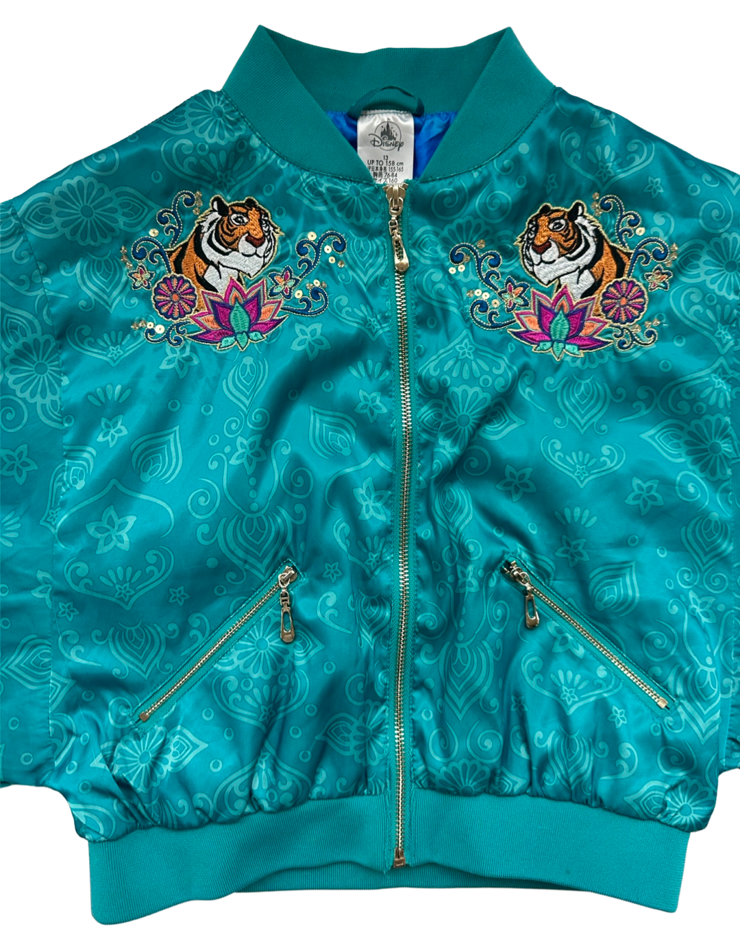 Girls Size 13Y Disney Aladdin / Princess Jasmine Arabian Nights Teal Bomber Jacket