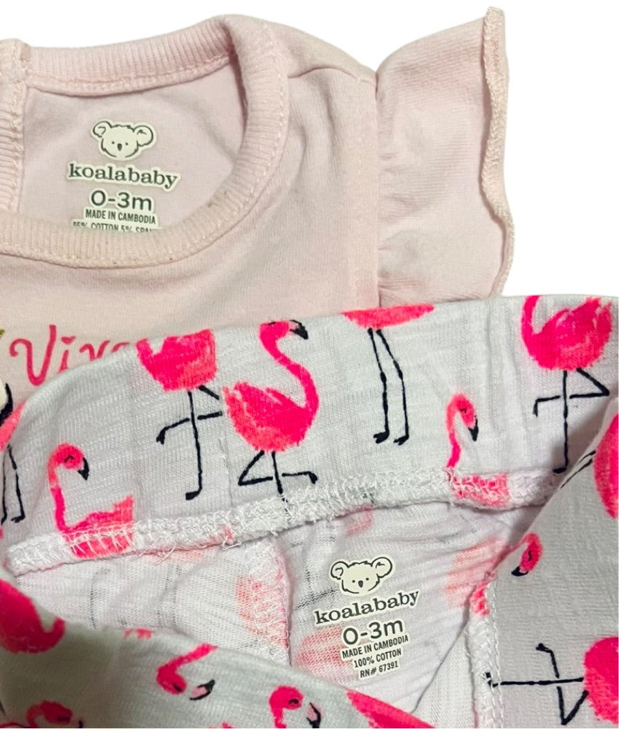 0-3M Baby Girl Koala Kids Pink Flamingo Shorts and Onesie Set