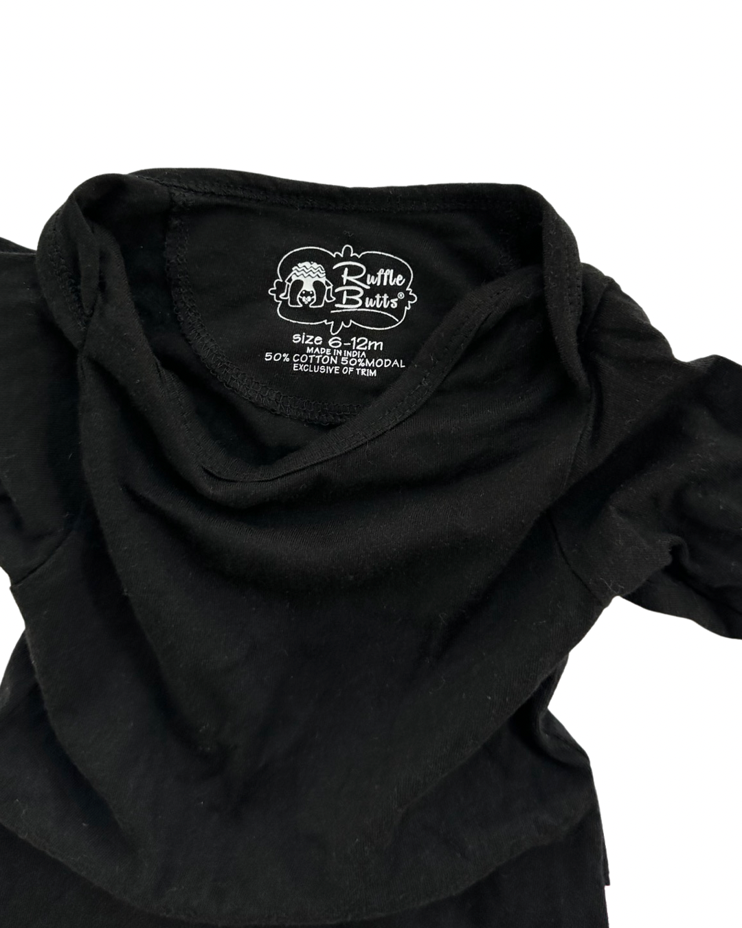 6-12M Baby Girl Black Rufflebutts Long Sleeve Onesie