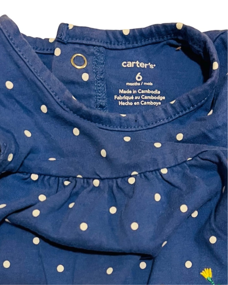 6M Baby Girl Blue / White Carters Polka Dot Bubble Romper