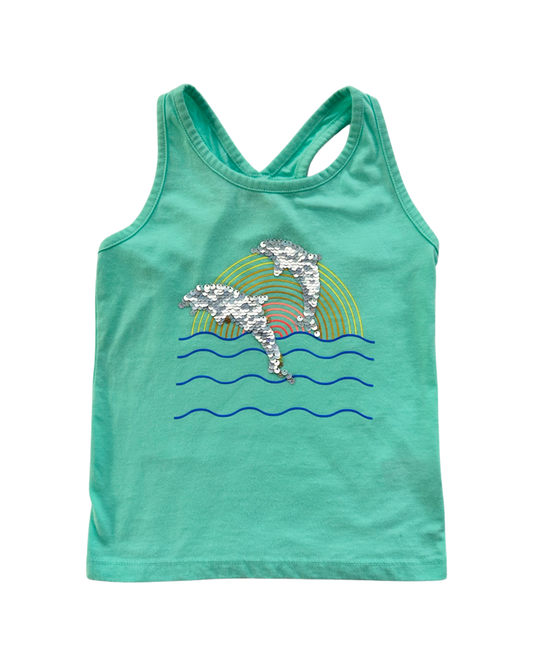 XS 4-5 Toddler Girl Cat & Jack Sequin Dolphin Tank Top