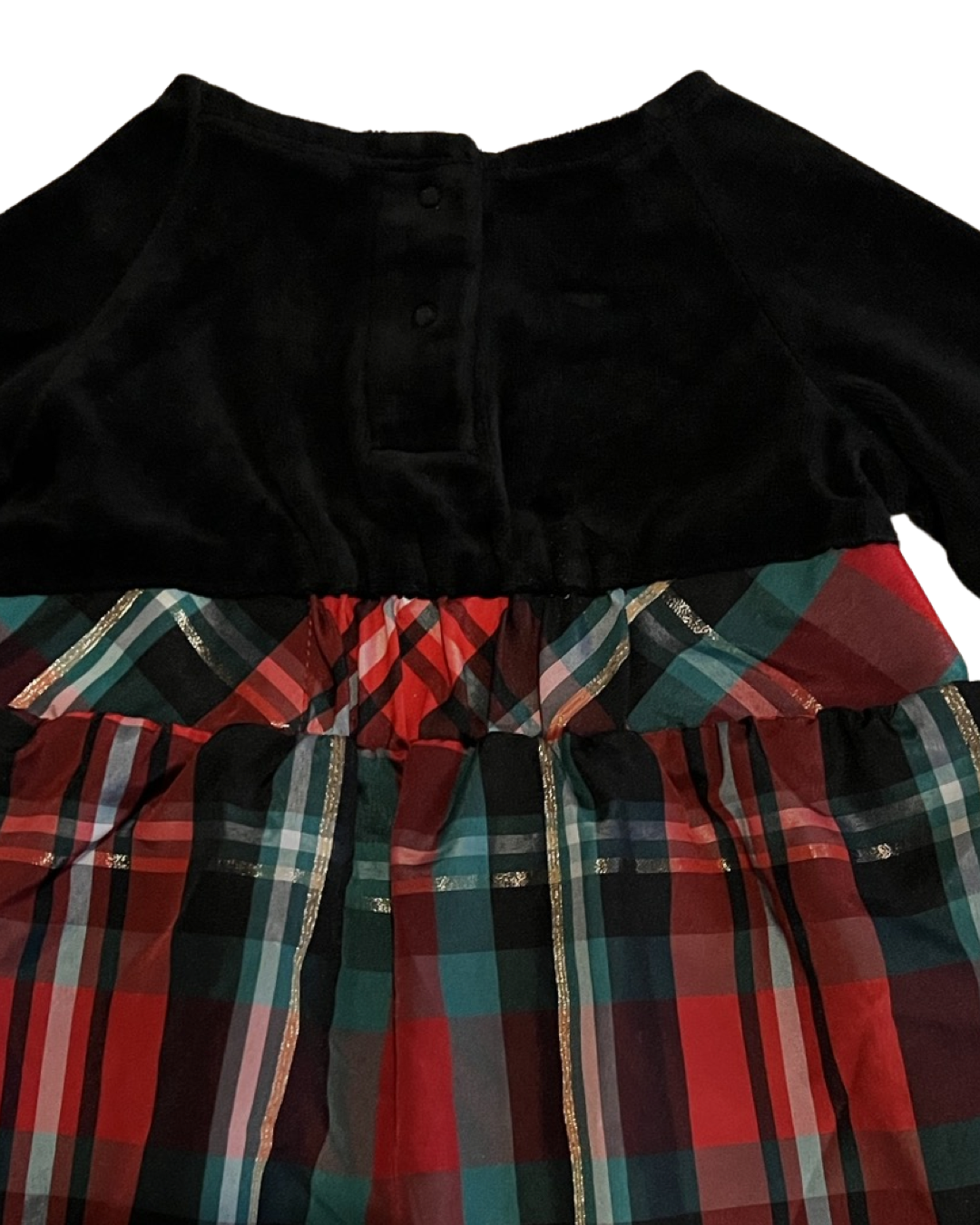 24M Baby Girl HealhTex Tartan Plaid & Black Velvet Christmas Dress
