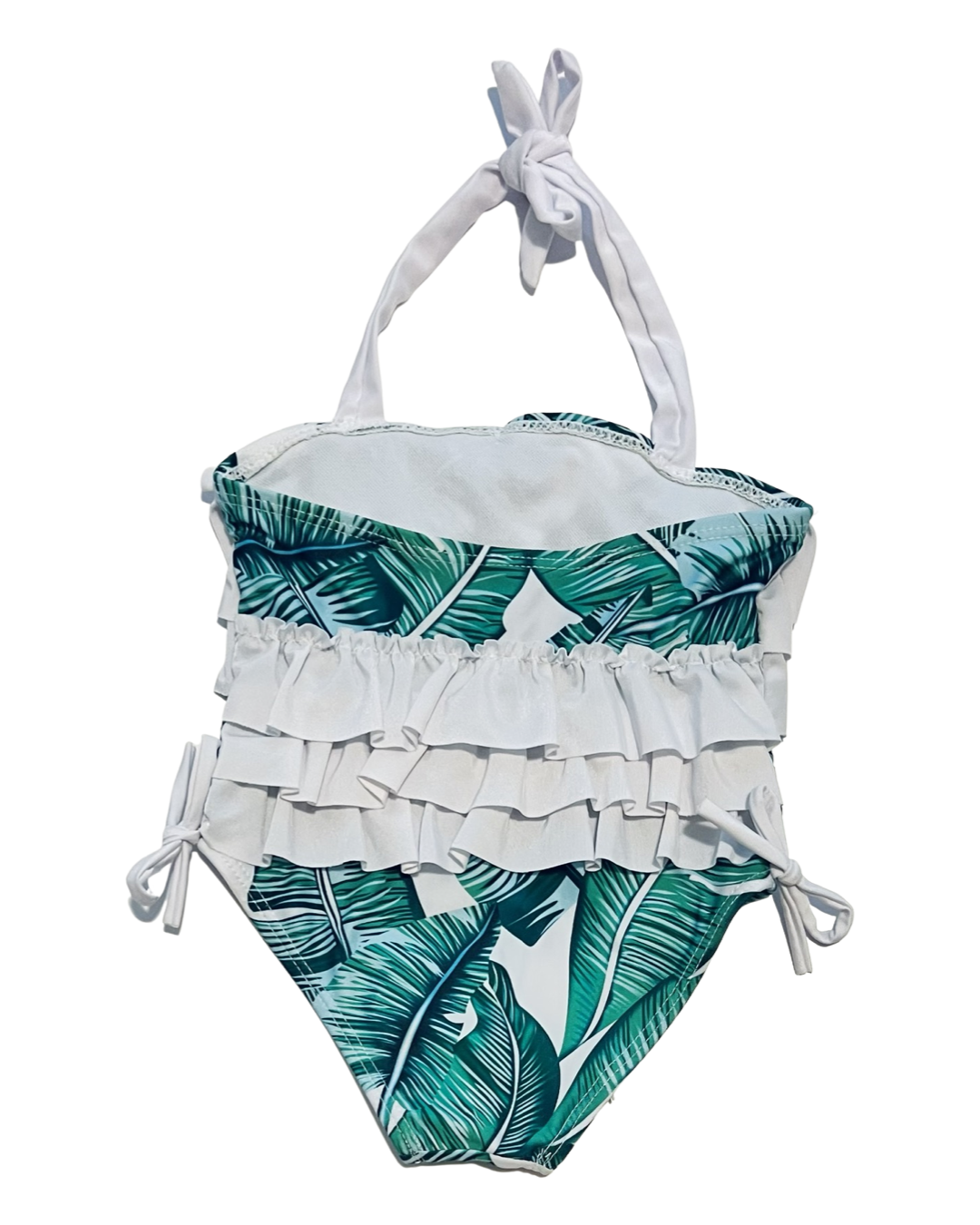 12M-18M Baby Girl Boutique Green Fern Palm One Piece Green / White Swim Suit