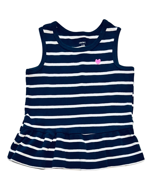 18M Baby Girl Navy / White Striped Carters Top