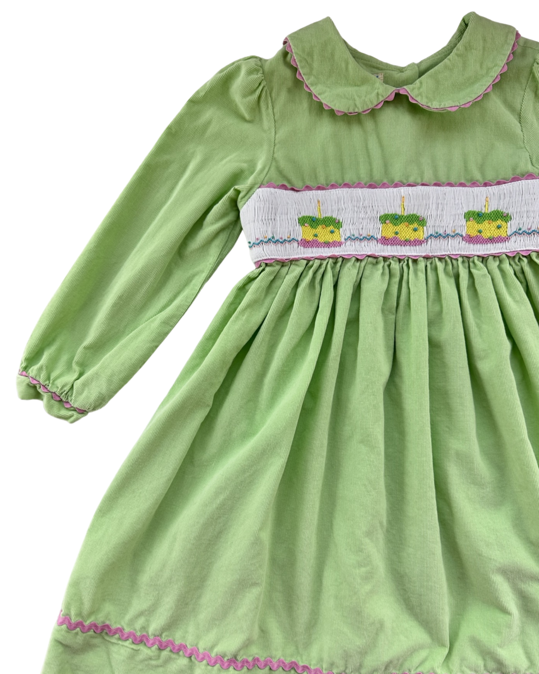 6x Girls Marmellata Lime Green Smocked Birthday Cake Cord Dress