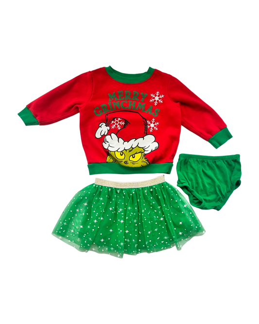 18M Baby Girl Grinch Christmas Skirt & Top