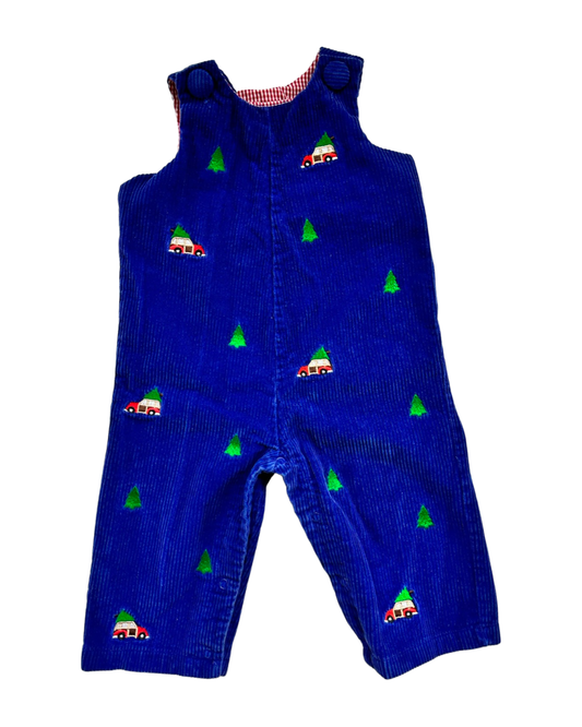 9M-12M Baby Boy MudPie Blue Corduroy Red Christmas Truck Romper
