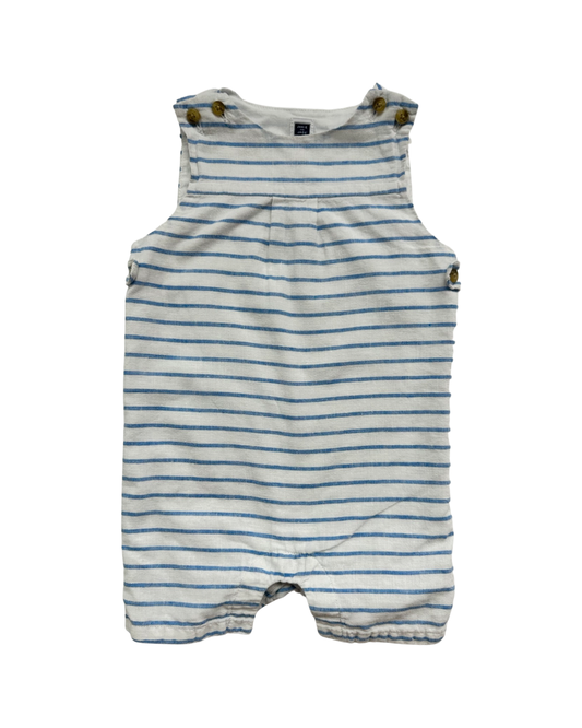12M-18M Baby Boy Janie & Jack Blue Striped Linen Romper
