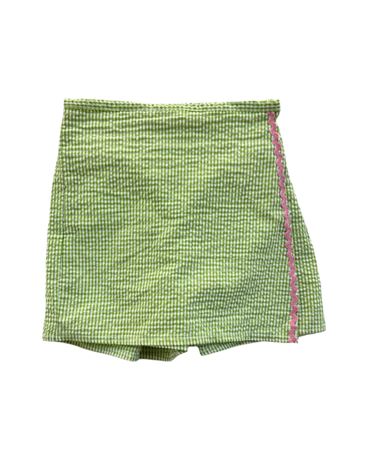 3T Toddler Girl Boutique Bailey Boys Green Gingham Seersucker Skort w/ Pink Trim
