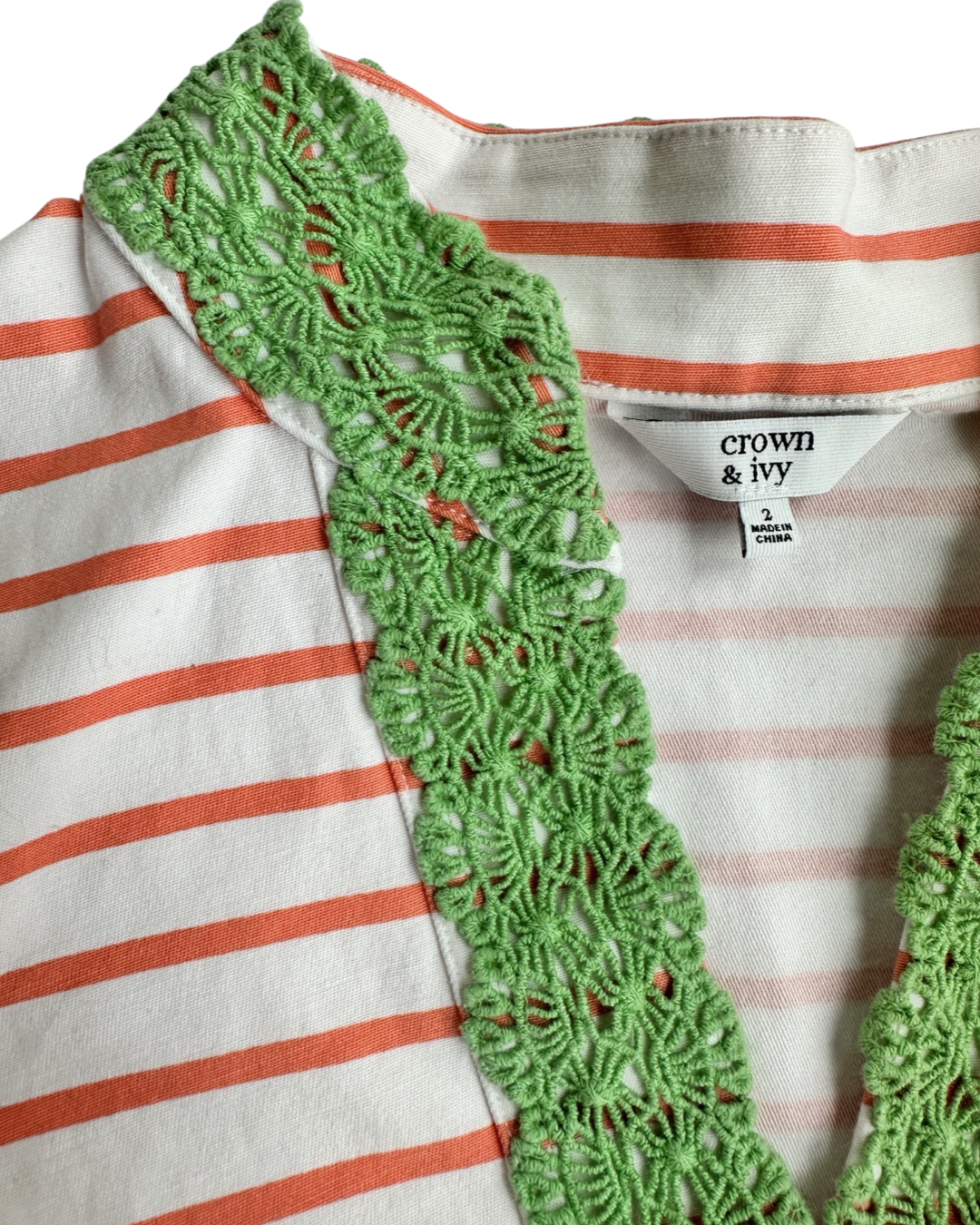Women’s Size 2 Crown & Ivy Coral Stripped Dress w/ Green Trim