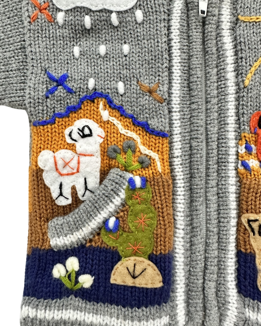 12M-18M Baby Boy Peruvian Embroidered Knit Zip Up Hoodie Sweater Cardigan