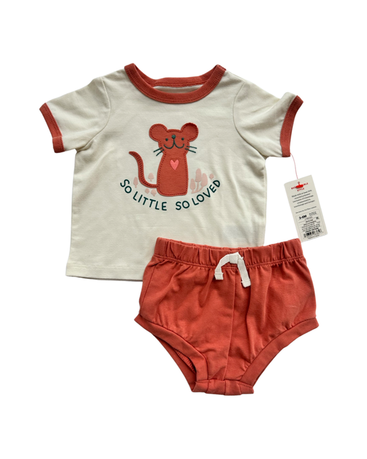 3-6M Baby Girl Cat & Jack So Little Mouse Outfit Shorts & Top