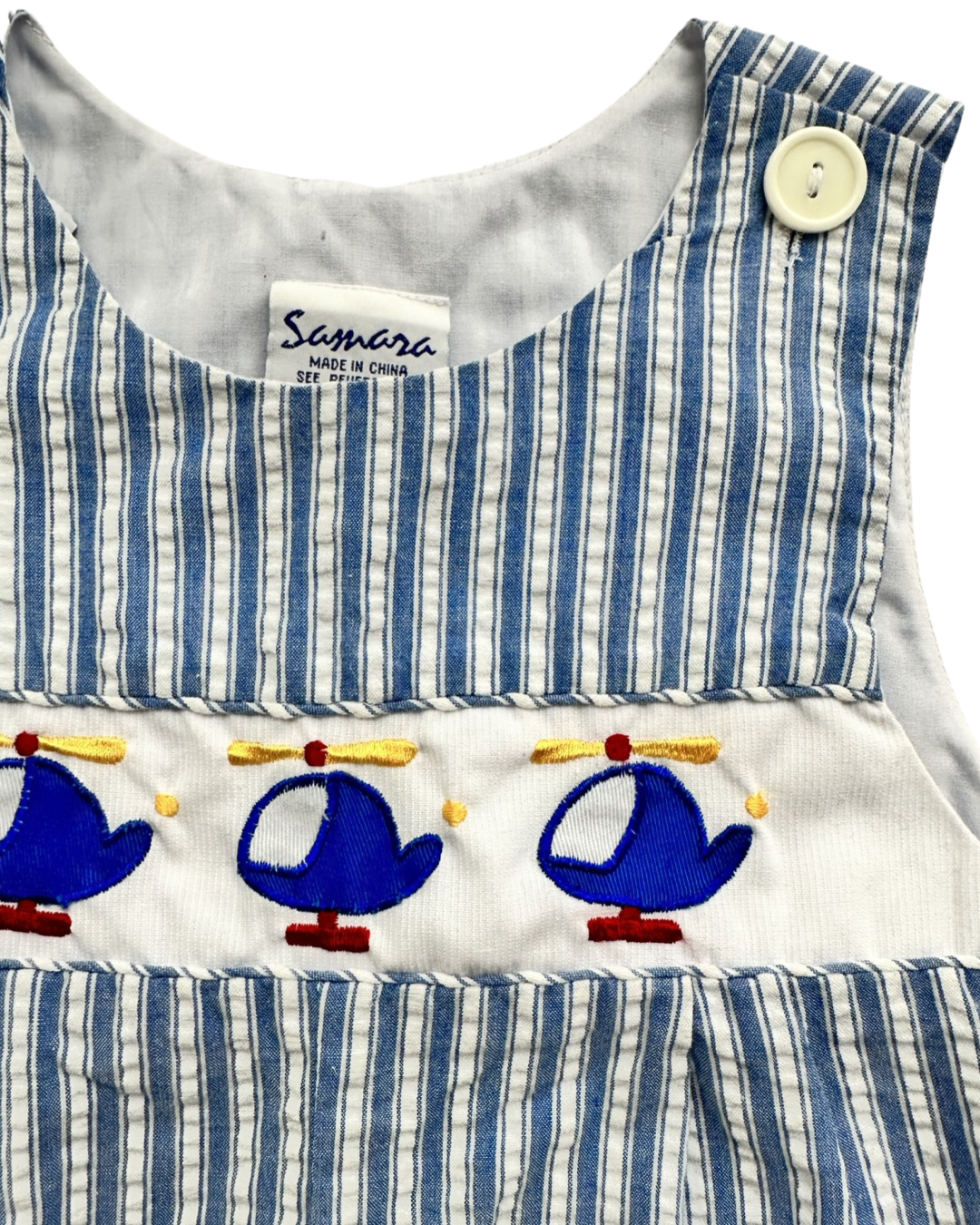 18M Baby Boy Samara Blue Seersucker Helicopter Romper Bubble
