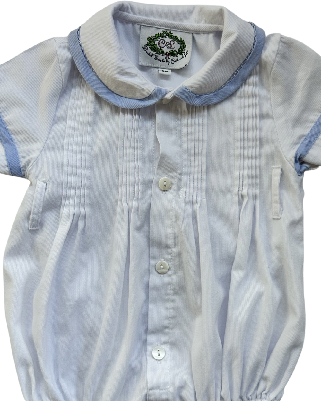 6M Baby Boy Cecil & Lou White / Blue Collared Bubble