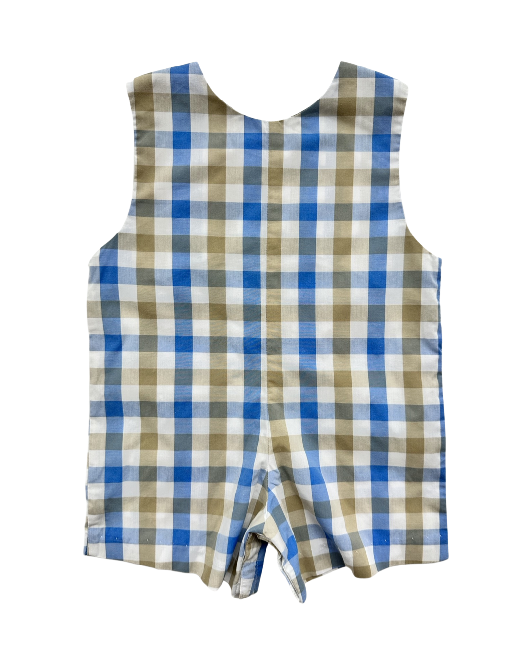 18M Baby Boy Bella Bliss Blue / Taupe Plaid Romper