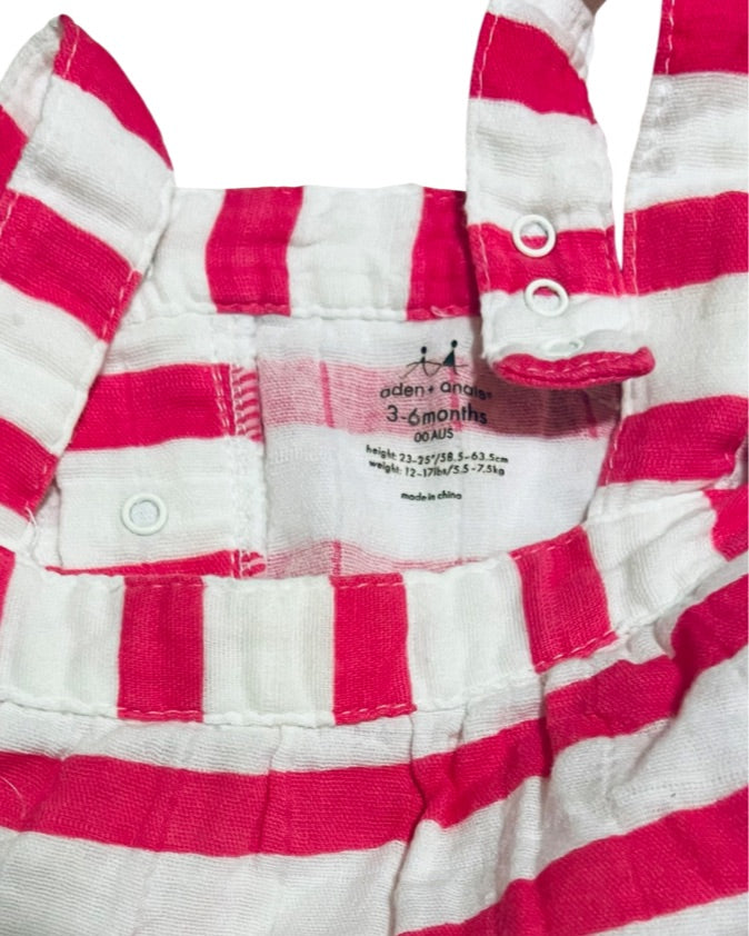 3-6M Baby Girl Pink / White Striped Aden & Anais Bubble Romper