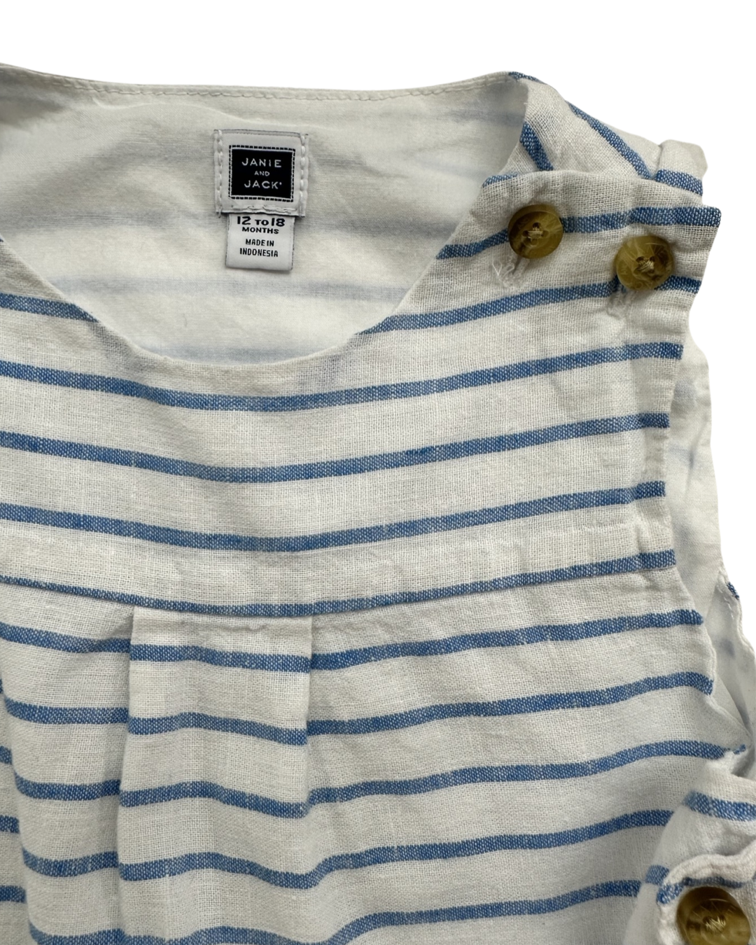 12M-18M Baby Boy Janie & Jack Blue Striped Linen Romper
