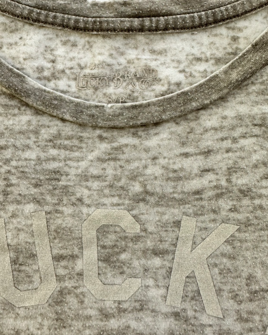 Women’s Size Small Lucky Brand Gray Distressed T-Shirt Top