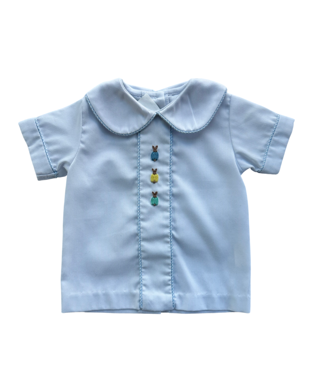 6M Baby Boy Zucchini Embroidered Bunny Easter Outfit Top & Light Blue Gingham Shorts