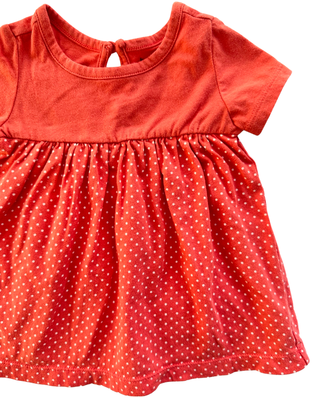 0-3M Baby Girl Baby Gap Coral / White Polka Dot Dress
