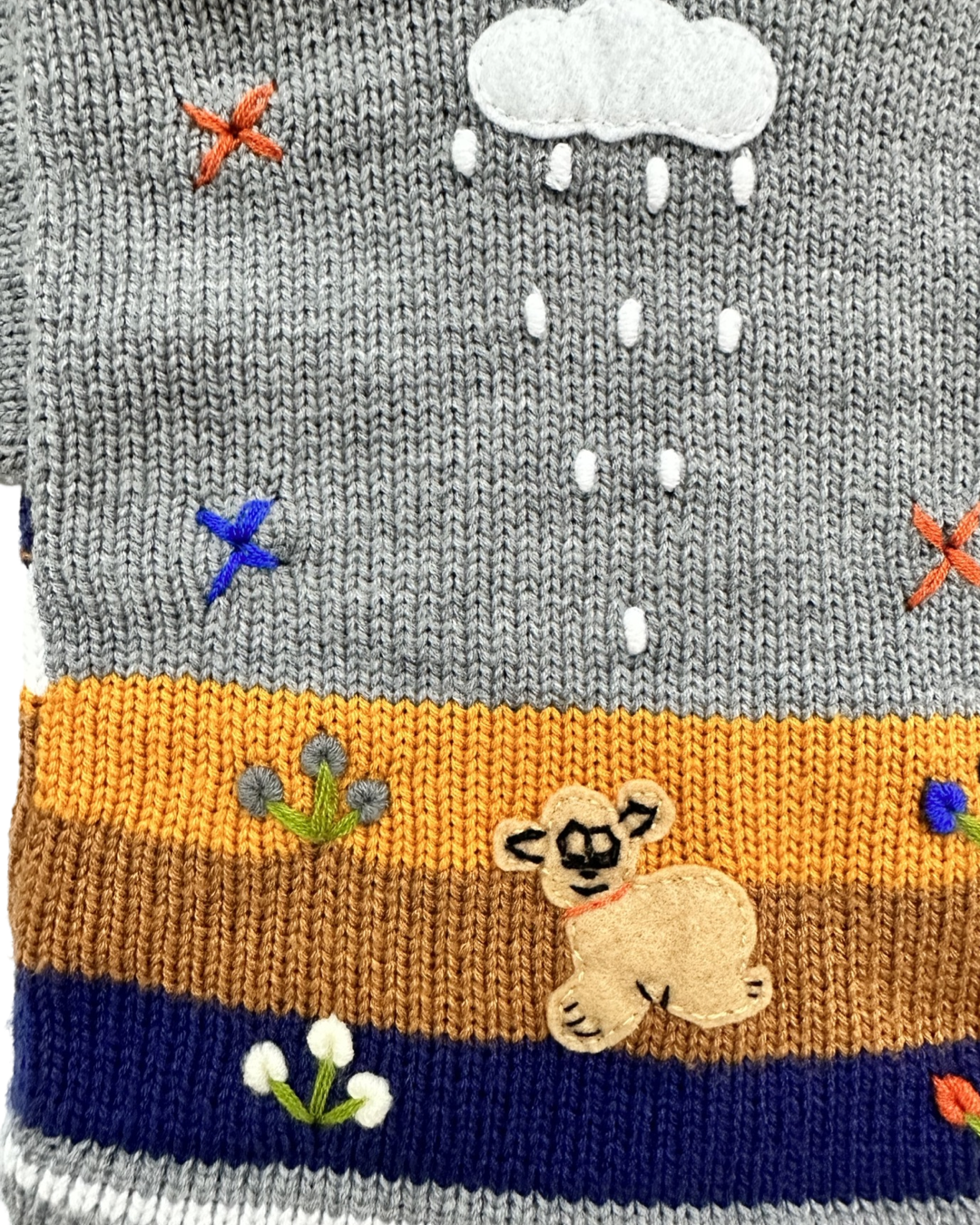 12M-18M Baby Boy Peruvian Embroidered Knit Zip Up Hoodie Sweater Cardigan