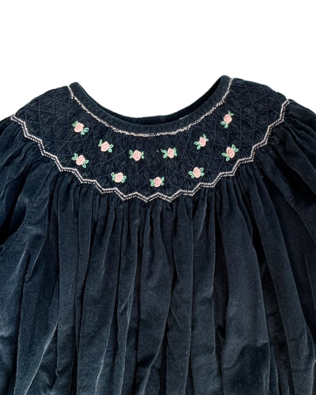 6 Youth Girls Navy Corduroy Royal Child Smocked Long Sleeve Dress