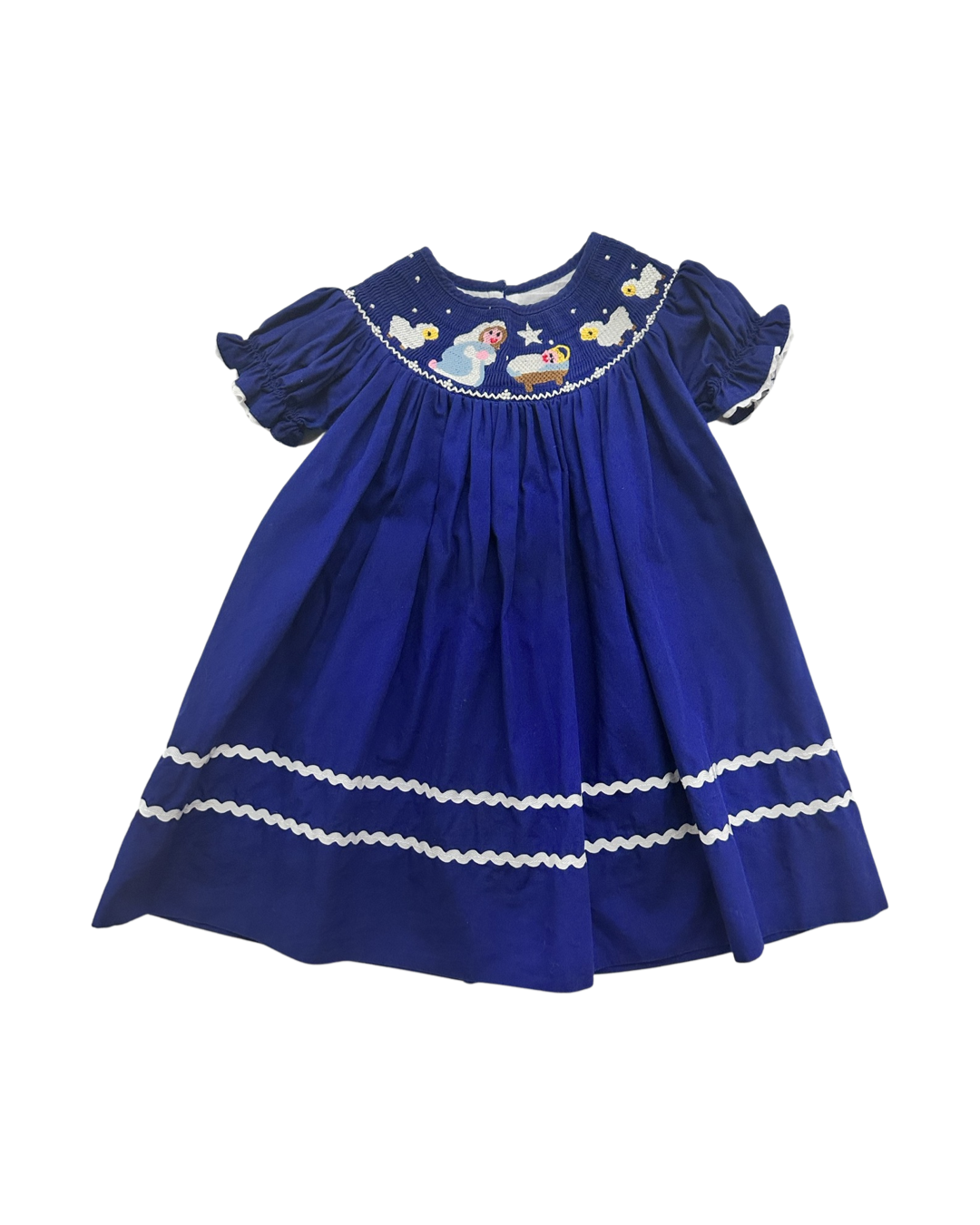 3-6M Baby Girl Lil Cactus Blue Smocked Nativity Christmas Dress