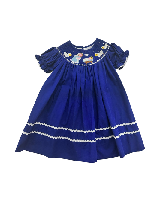 3-6M Baby Girl Lil Cactus Blue Smocked Nativity Christmas Dress