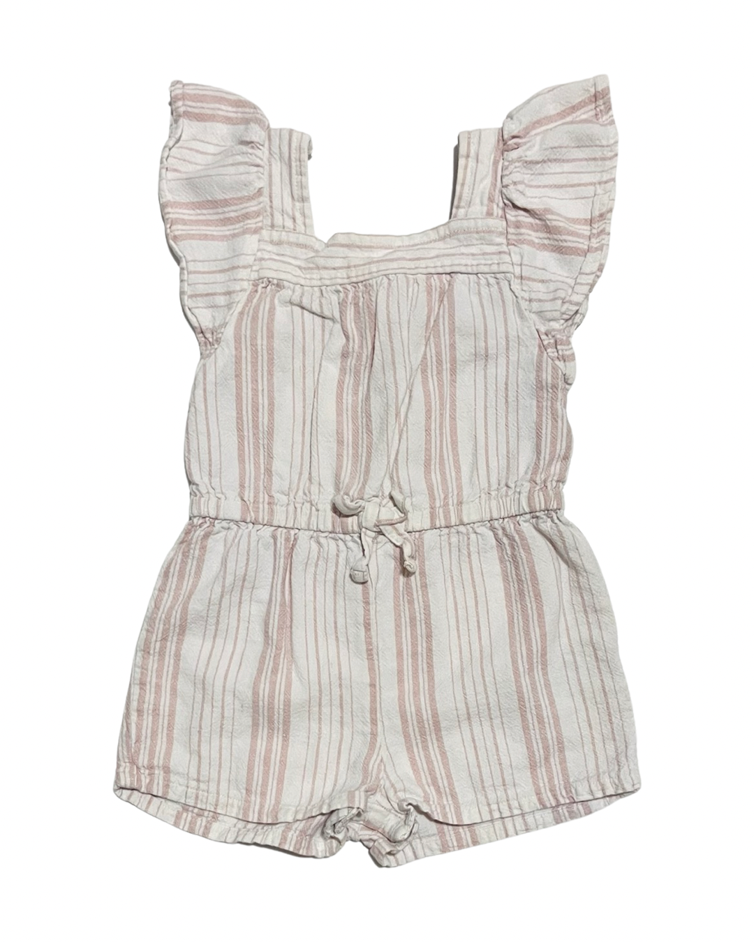 18M-24M Baby Girl Dusty Rose & Cream Striped Old Navy Flutter Sleeve Romper