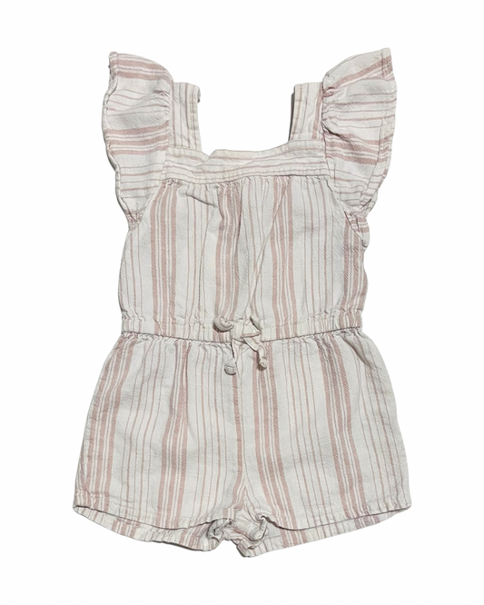 18M-24M Baby Girl Dusty Rose & Cream Striped Old Navy Flutter Sleeve Romper