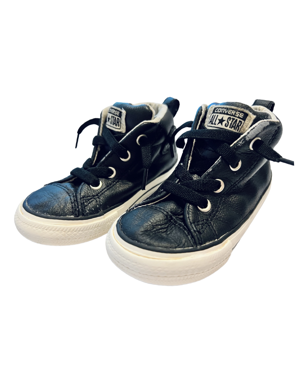 7C Toddler Boy Black Leather All Star Converse Chucks