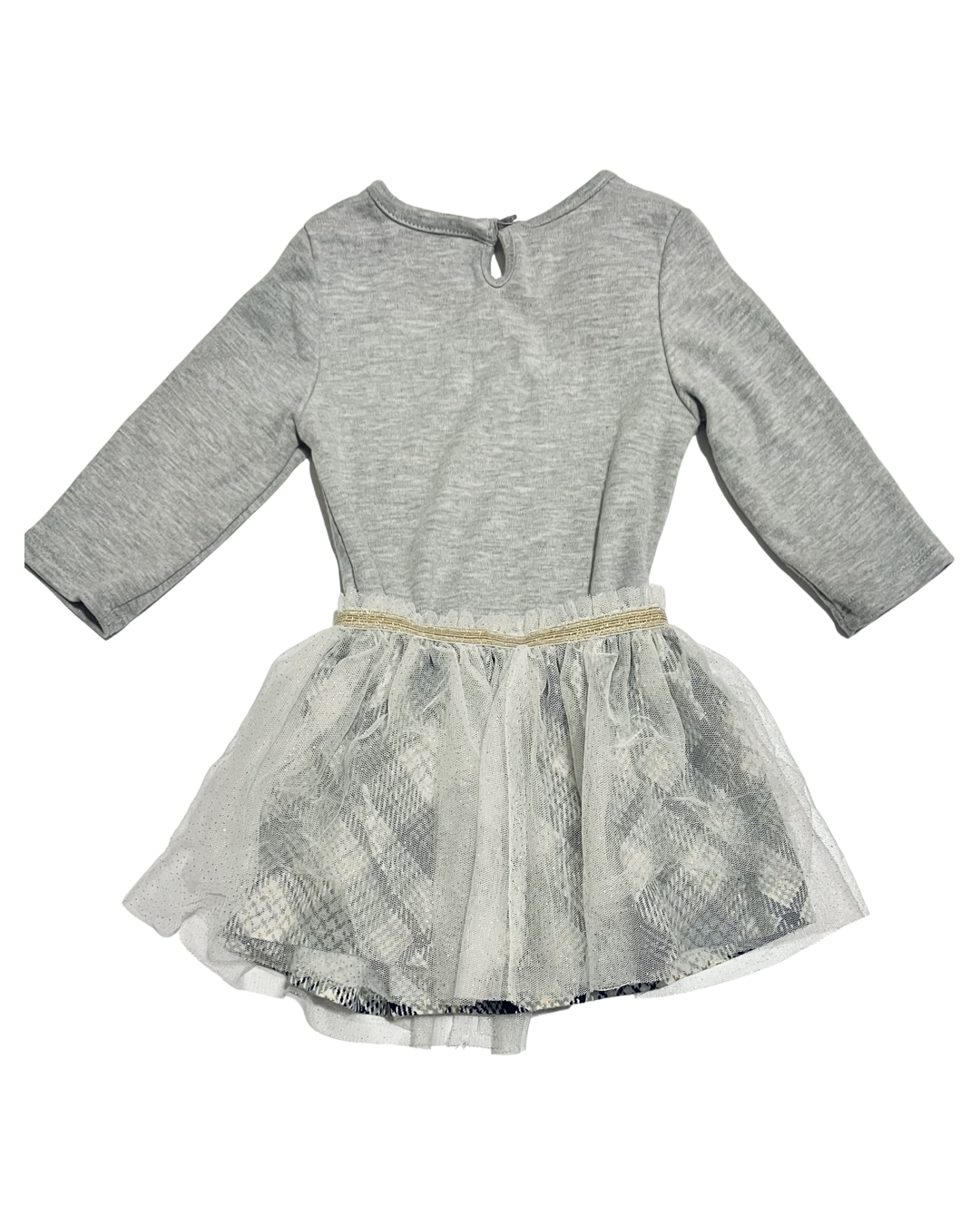 6-9M Baby Girl WonderNation Gray Pearl Onesie + Plaid Tulle Skirt