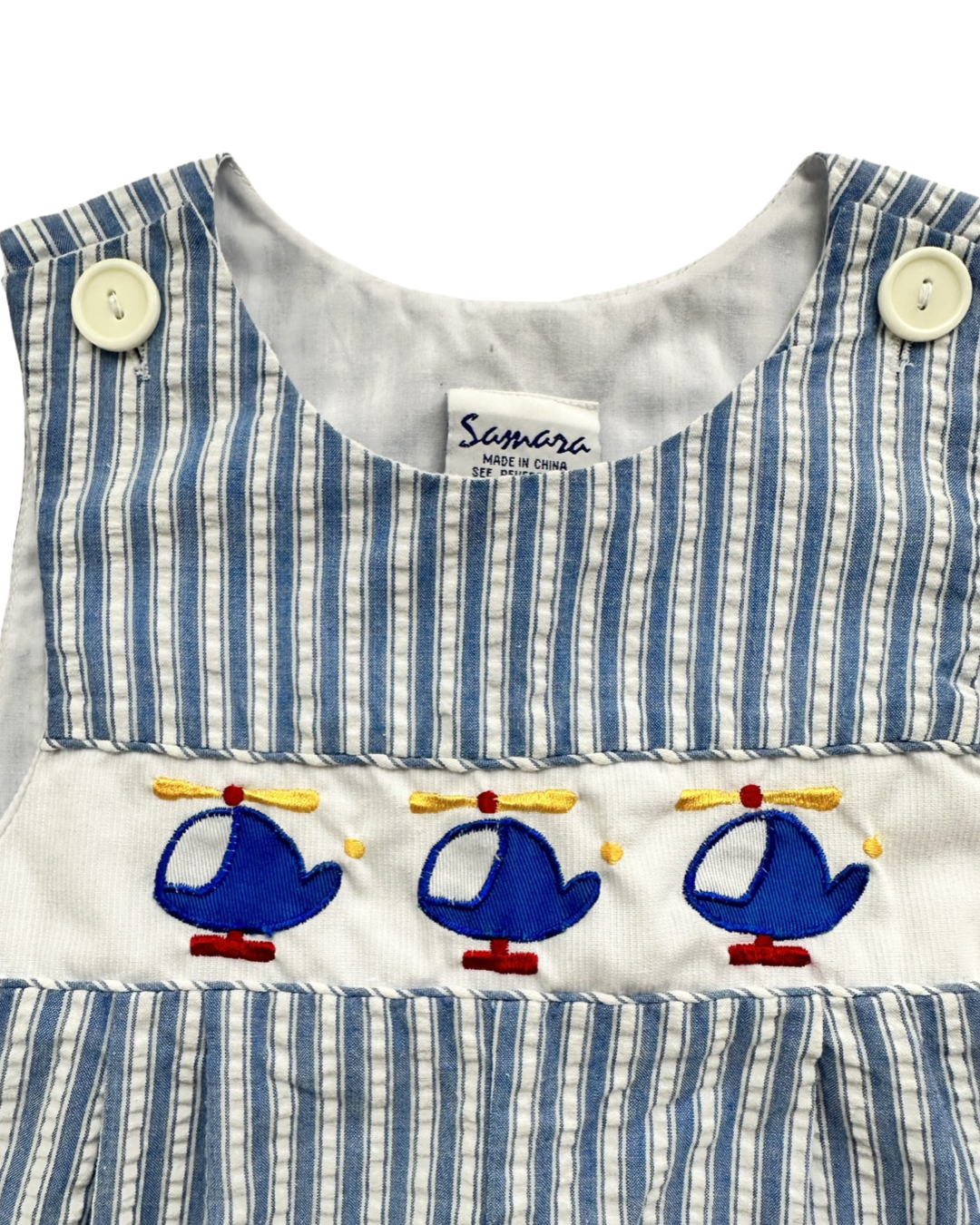 18M Baby Boy Samara Blue Seersucker Helicopter Romper Bubble